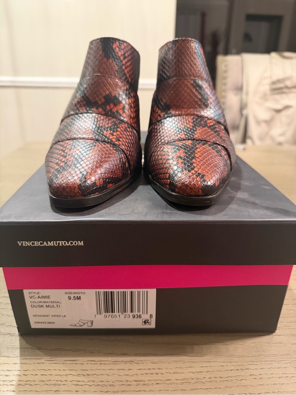 Vince Camuto Brown & Black Snake-Print Ankle Booties
